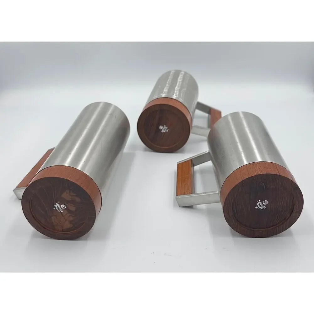 Danish Modern tiki Era Royal Selangor Pewter & Teak Mug Tankard Steins Set